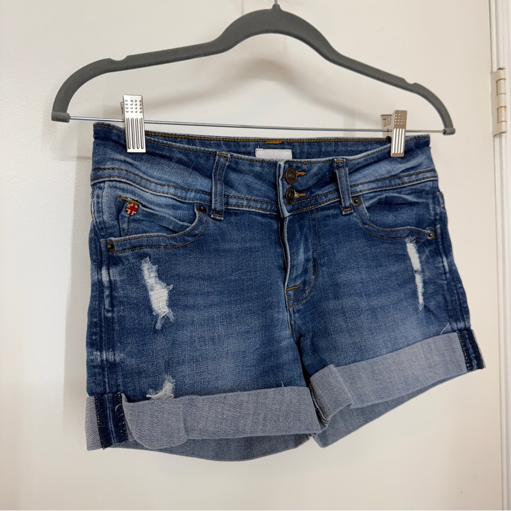 Hudson Jeans Ruby Short Distressed Rolled Cuff Denim Shorts Women’s Size 25 Blue - Picture 5 of 11
